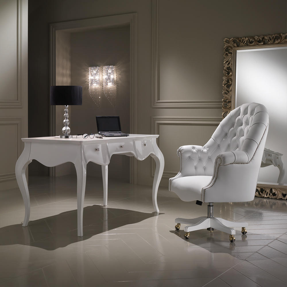 Luxury Italian Designer White Lacquered Writing Desk