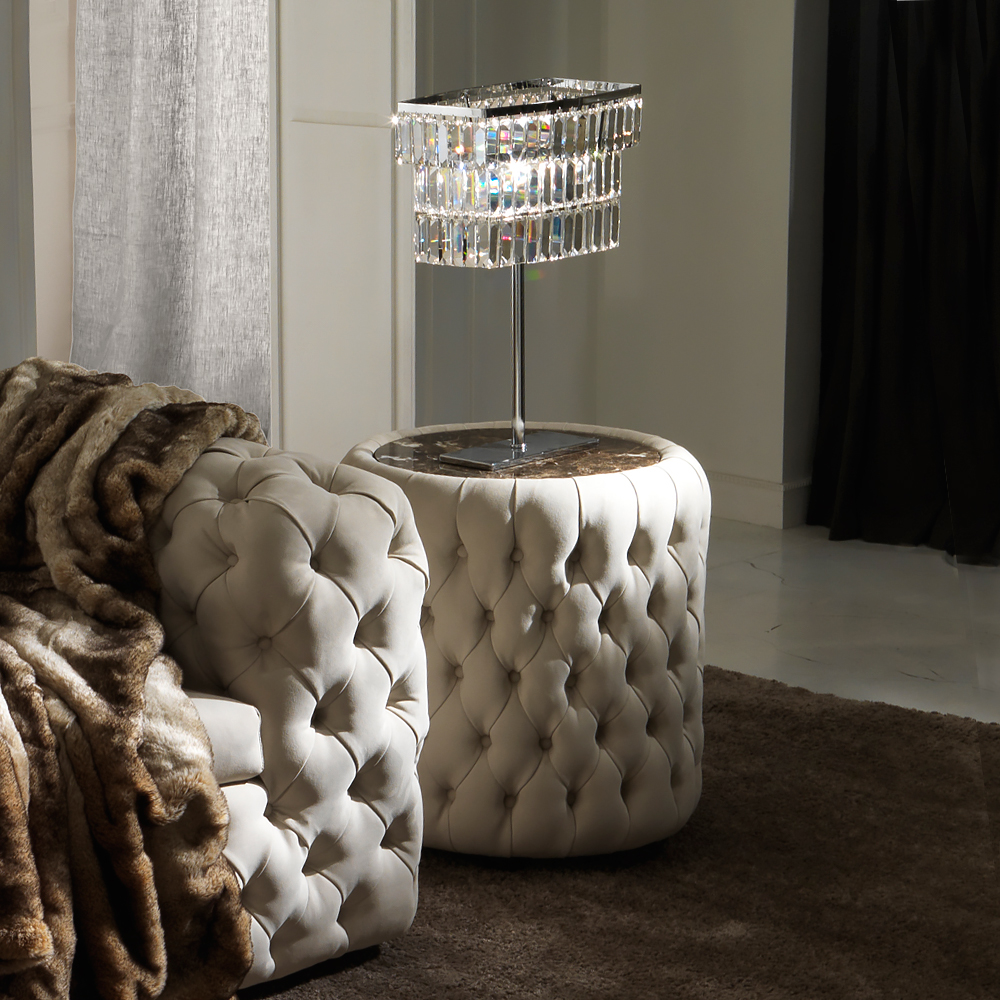 Modern Round Button Upholstered Nubuck Leather Side Table