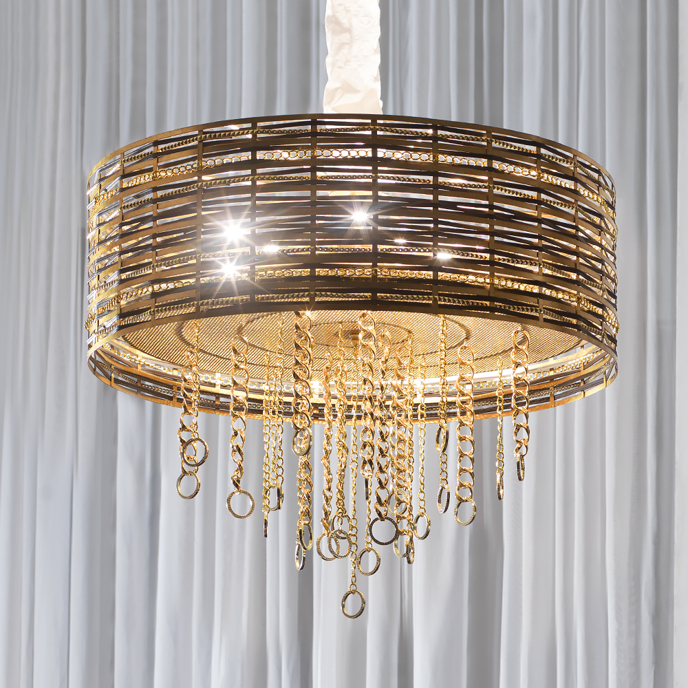 Modern Woven Leather Gold Metal Ceiling Light