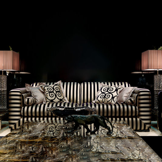Black Gold Striped Satin Italian Designer Sofa