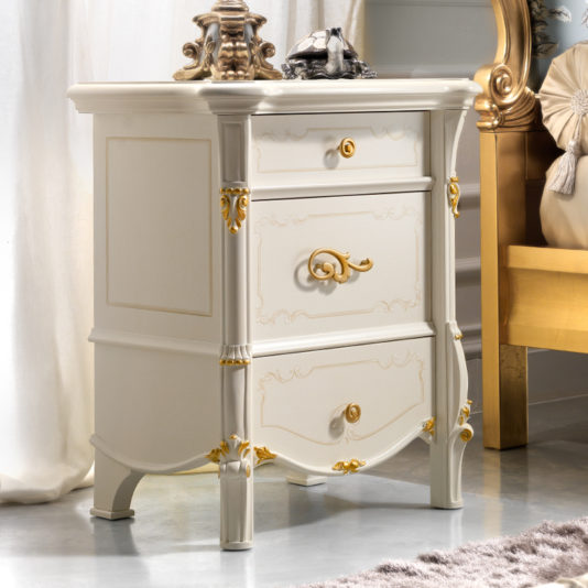Italian Ivory and Gold Leaf Bedside Cabinet