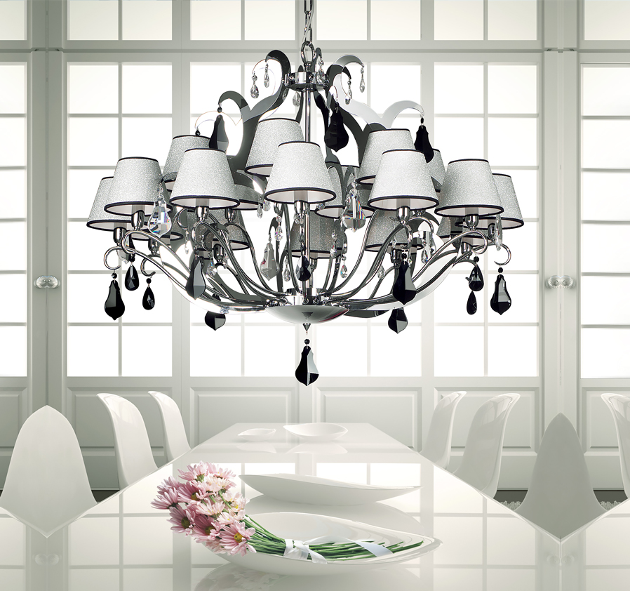 Contemporary Black And White Chrome Chandelier