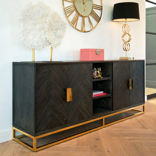 Contemporary Black Oak And Gold Finish Sideboard