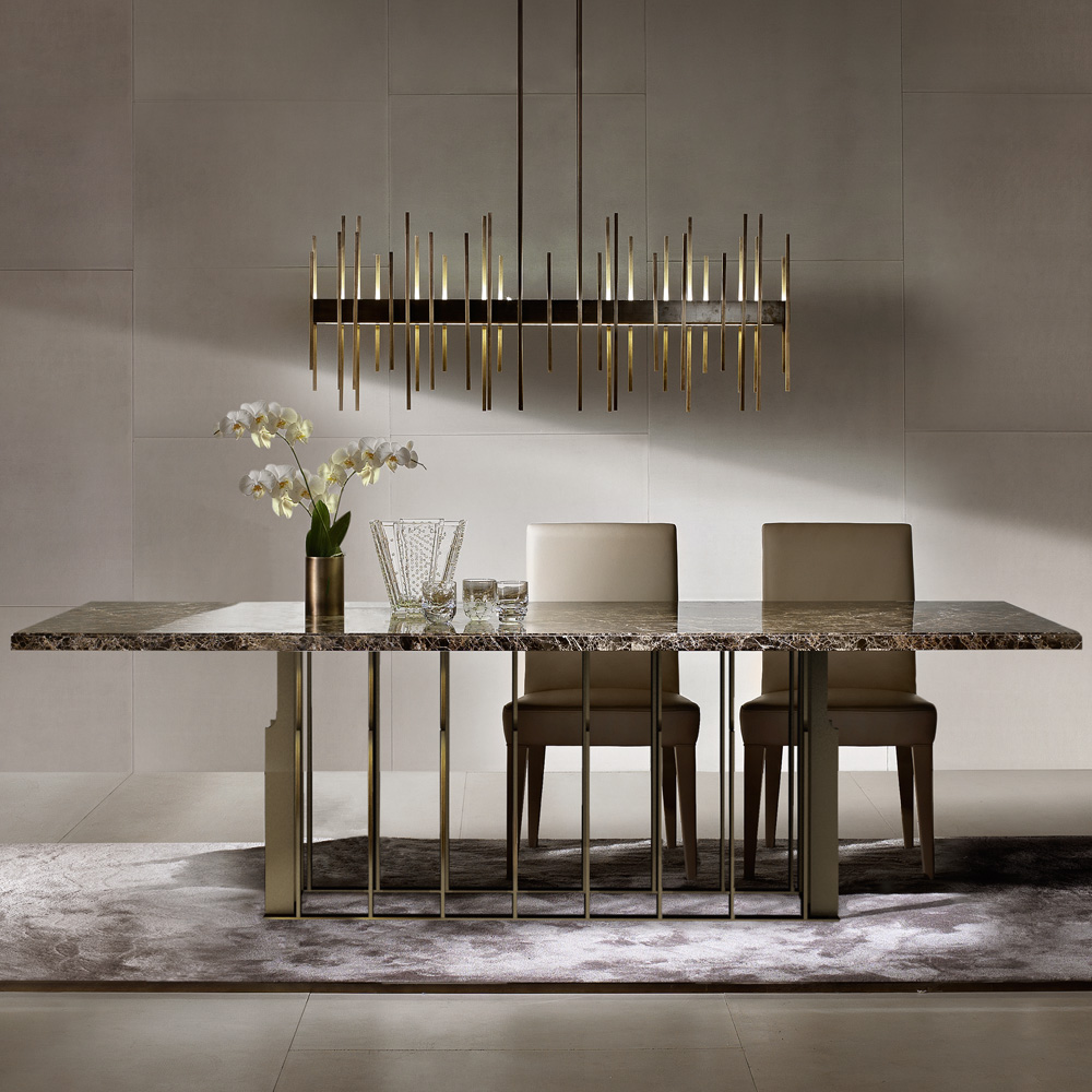 New Arrivals, Contemporary Designer Italian Marble Rectangular Dining Table Set
