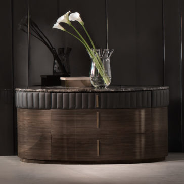 Designer Italian Walnut Veneered Oval Chest Of Drawers Designer Italian Walnut Veneered Oval Chest Of Drawers