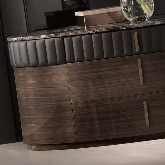 Designer Italian Walnut Veneered Oval Chest Of Drawers Designer Italian Walnut Veneered Oval Chest Of Drawers