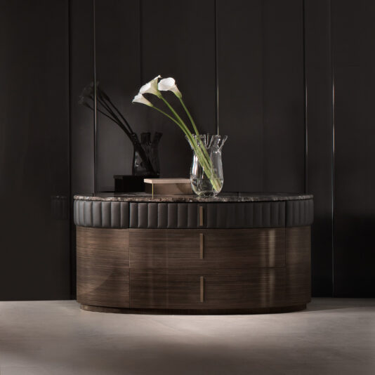 Designer Italian Walnut Veneered Oval Chest Of Drawers Designer Italian Walnut Veneered Oval Chest Of Drawers