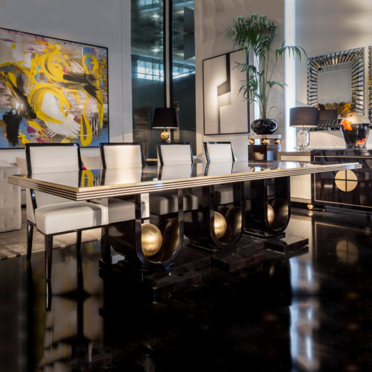 Contemporary Ebony Gold Leaf Dining Table