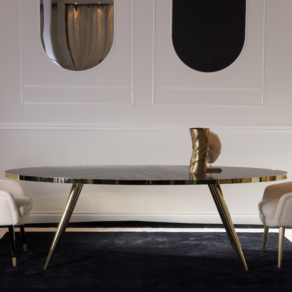 Contemporary Italian Designer Marble Oval Dining Table