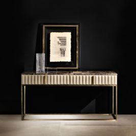 Contemporary Italian Leather Designer Marble Console Table