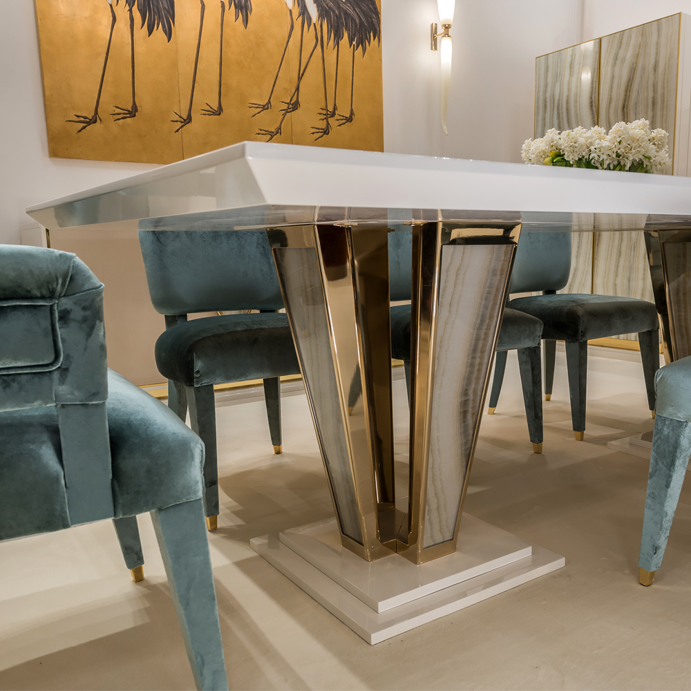 Contemporary Onyx Glass Dining Table Set