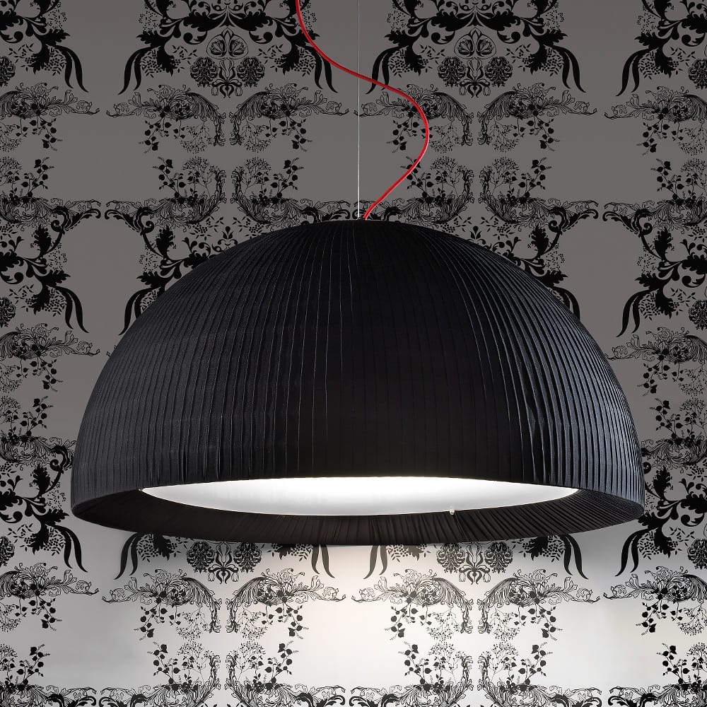 Contemporary Pleated Black Silk Domed Ceiling Light