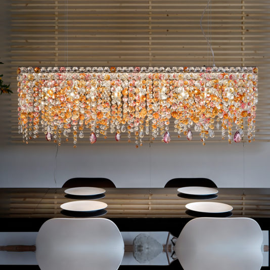 Contemporary Rectangular Multicoloured Crystal Chandelier