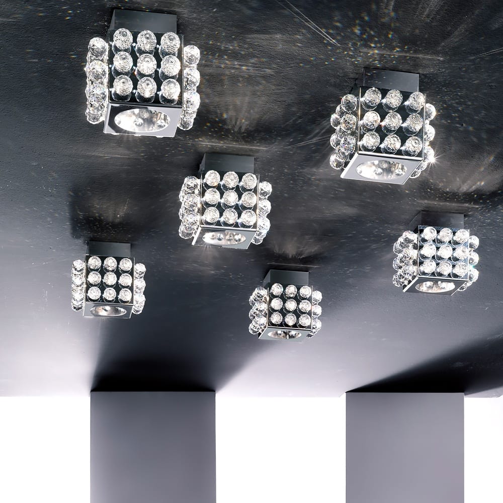 Contemporary Steel Crystal Ceiling Light