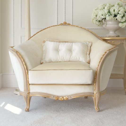 Cream And Gold Reproduction Louis Armchair