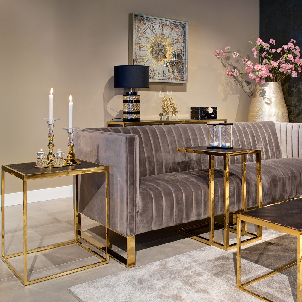 Modern Black And Gold Finish Square Side Table