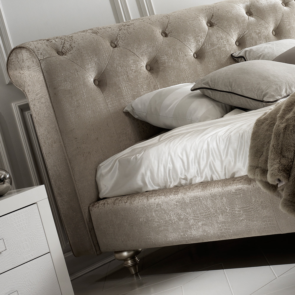 Designer Button Upholstered Velvet Italian Bed