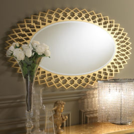 Modern Designer Gold Leaf Oval Mirror