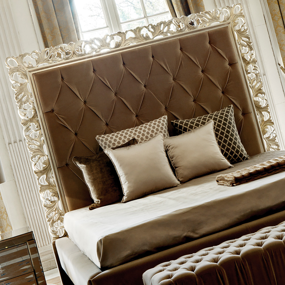 Designer Italian Ornate Baroque Silver Leaf Bed