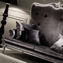 Designer Italian Silver Leaf Velvet High Backed Sofa