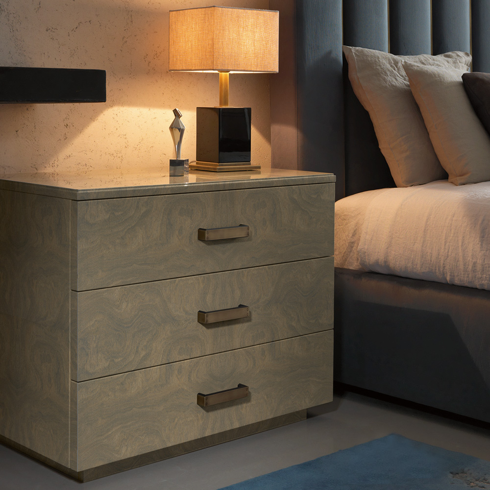 New Arrivals, Designer Italian Veneered Modern Bedside Cabinet With 3 Drawers