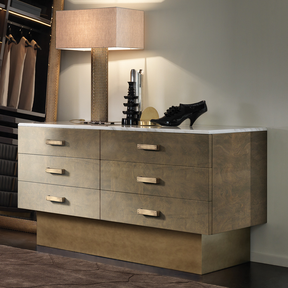 New Arrivals, Designer Italian Veneered Modern Chest Of Drawers With Marble Top