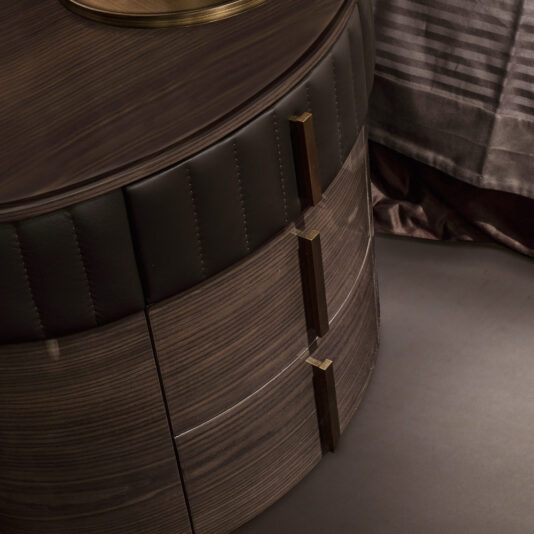 Designer Italian Walnut Veneered Oval Bedside Cabinet Designer Italian Walnut Veneered Oval Bedside Cabinet