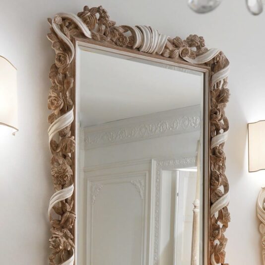 Designer Italian Wooden Rose and Ribbon Wall Mirror Designer Italian Wooden Rose and Ribbon Wall Mirror