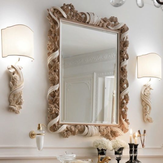 Designer Italian Wooden Rose and Ribbon Wall Mirror