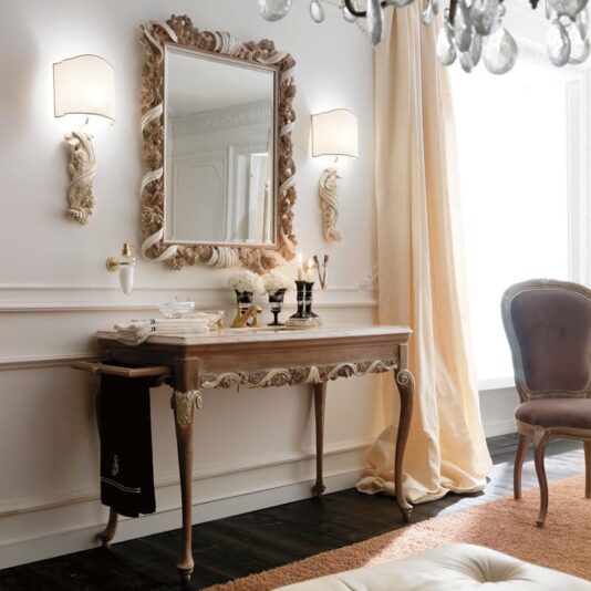 Designer Italian Wooden Rose and Ribbon Wall Mirror Exclusive Italian Rose and Ribbon Detail Bathroom Basin