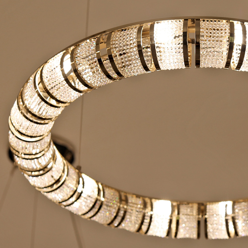 New Arrivals, Designer Swarovski Crystal 24 Carat Gold Plated Circular Chandelier