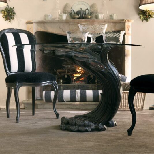 Ebony Italian Pedestal Round Glass Dining Table Set