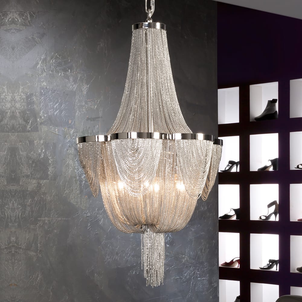 6 Light Silver Chain Empire Style Chandelier