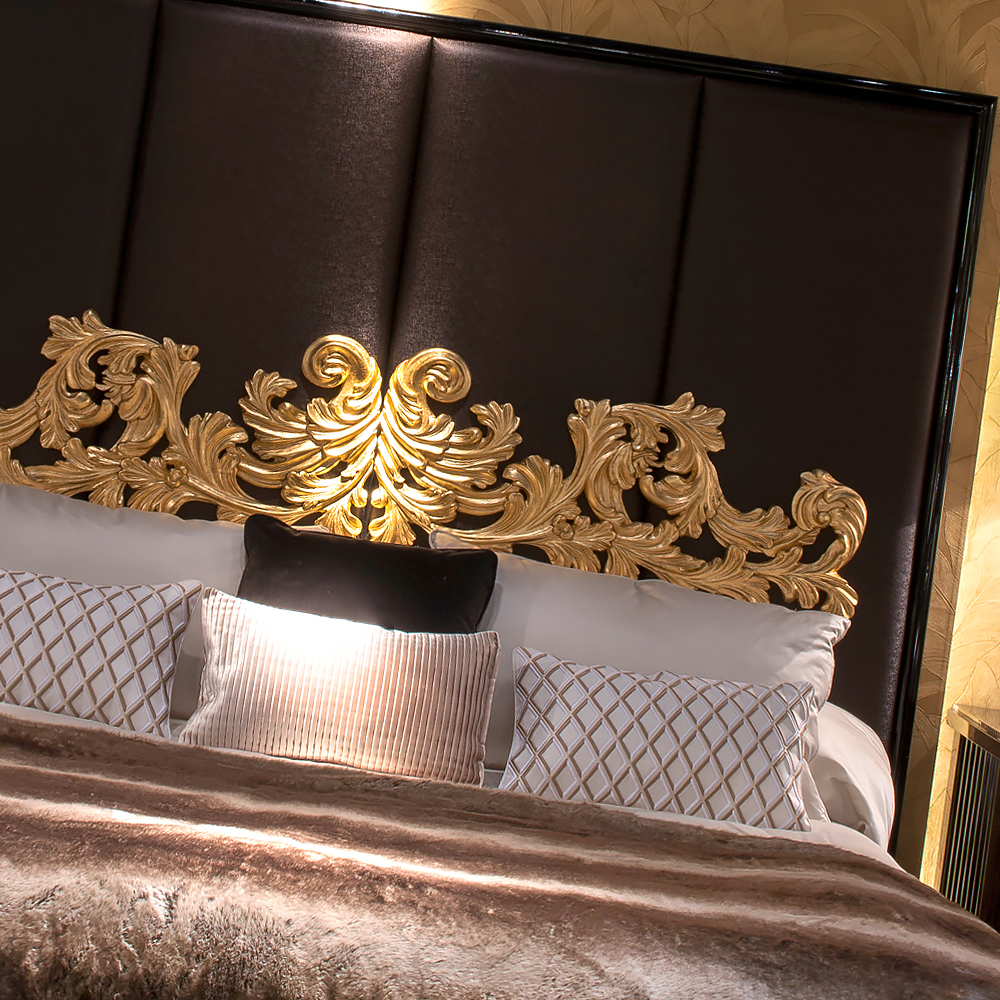 Exclusive Black Lacquered Gold Leaf Bed