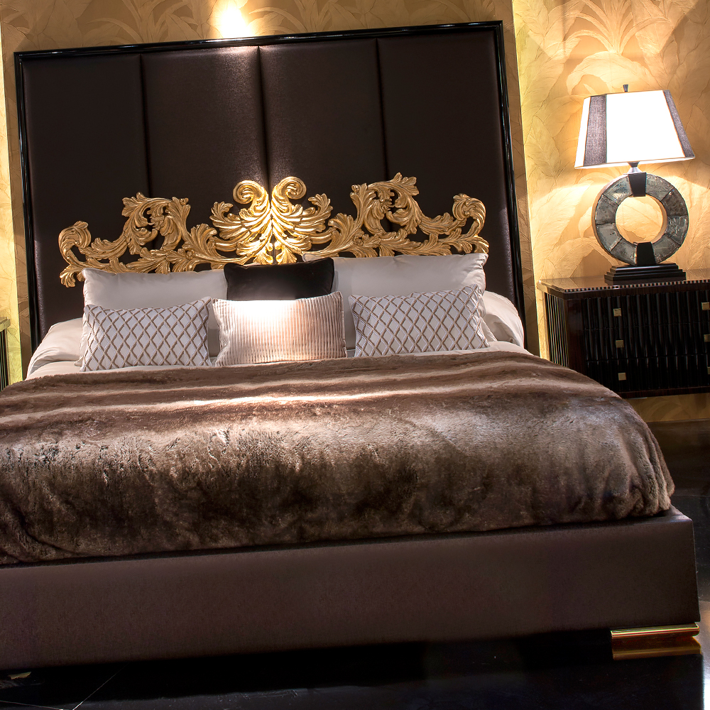Exclusive Black Lacquered Gold Leaf Bed