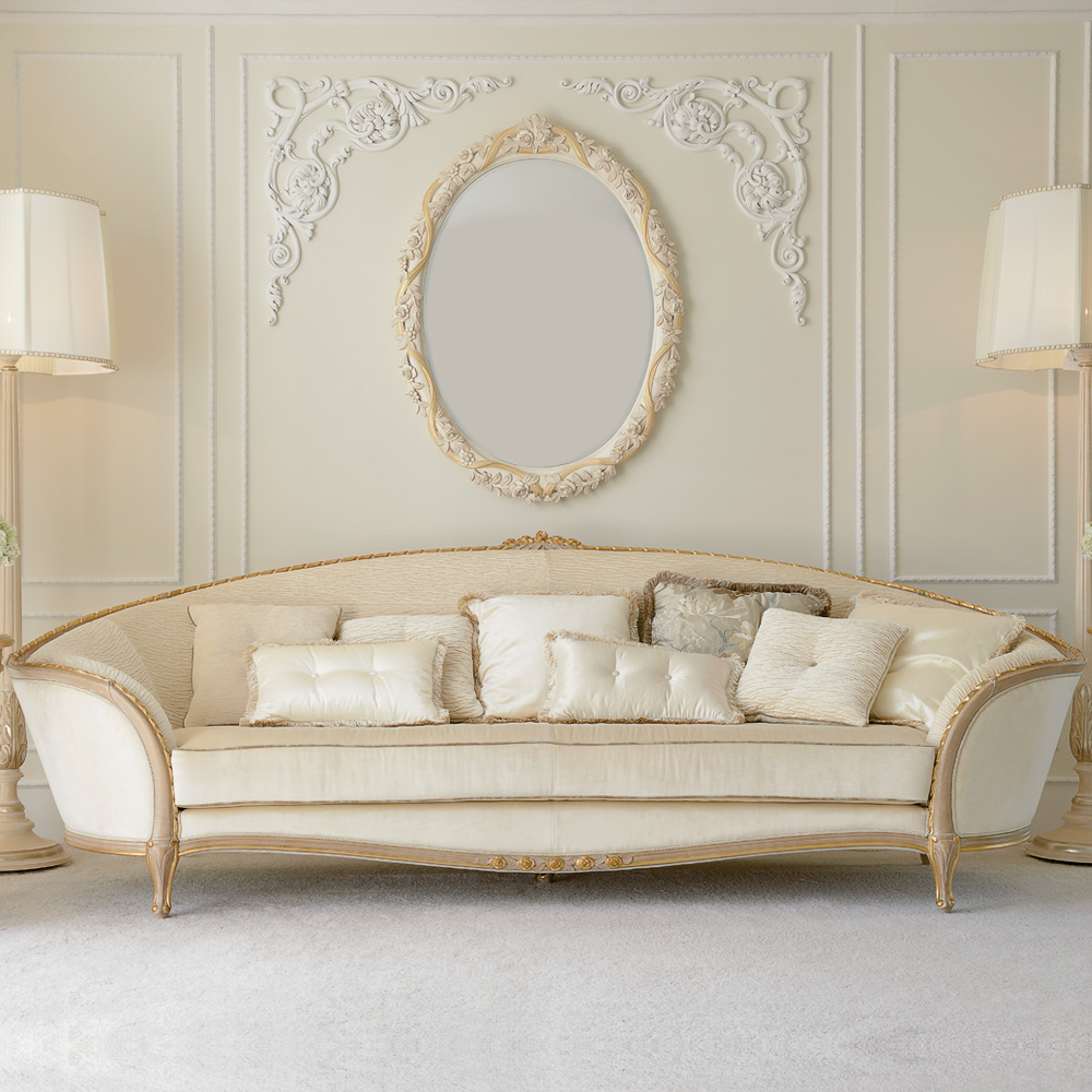 Exclusive Italian Ivory and Gold Oval Wall Mirror