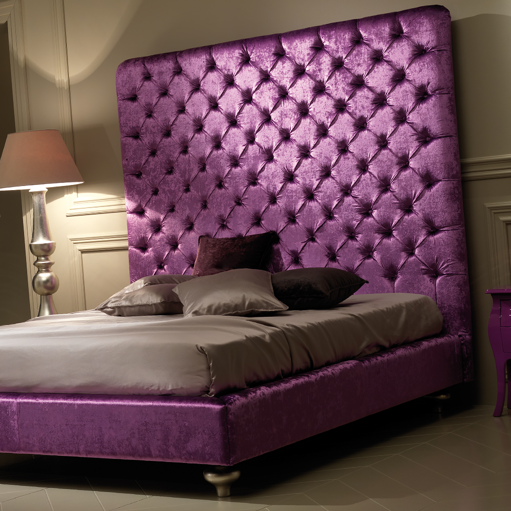Exclusive Italian Purple Crushed Velvet Upholstered Bed