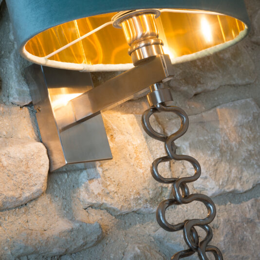 Exclusive Italian Long Pewter Wall Lamp Exclusive Italian Silk Velvet Wall Lamp