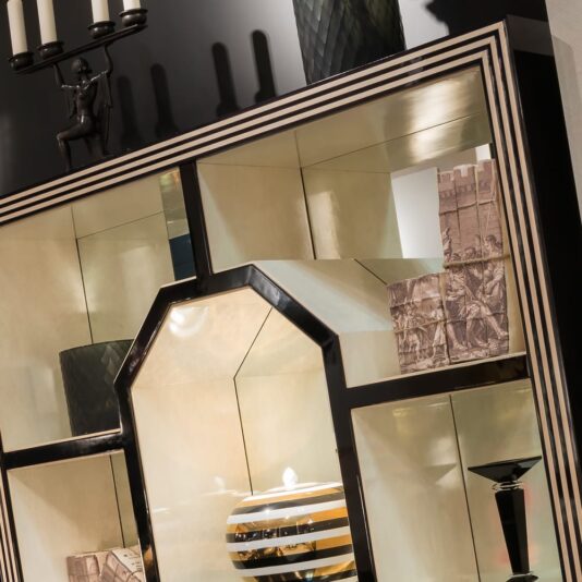 Art Deco Mirrored Bird's Eye Maple Veneered Bookshelves