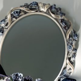 French Rose And Ribbon Oval Wall Mirror