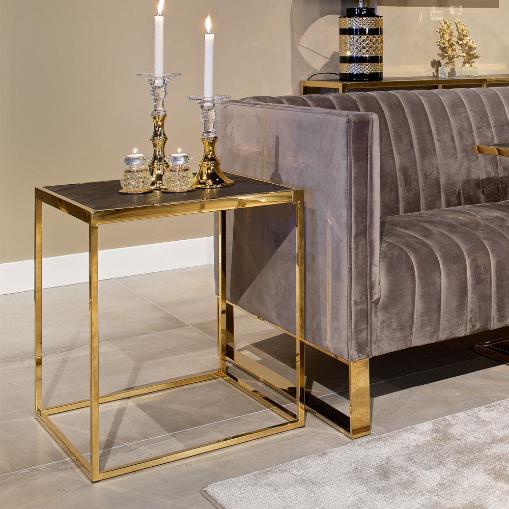Modern Black And Gold Finish Square Side Table
