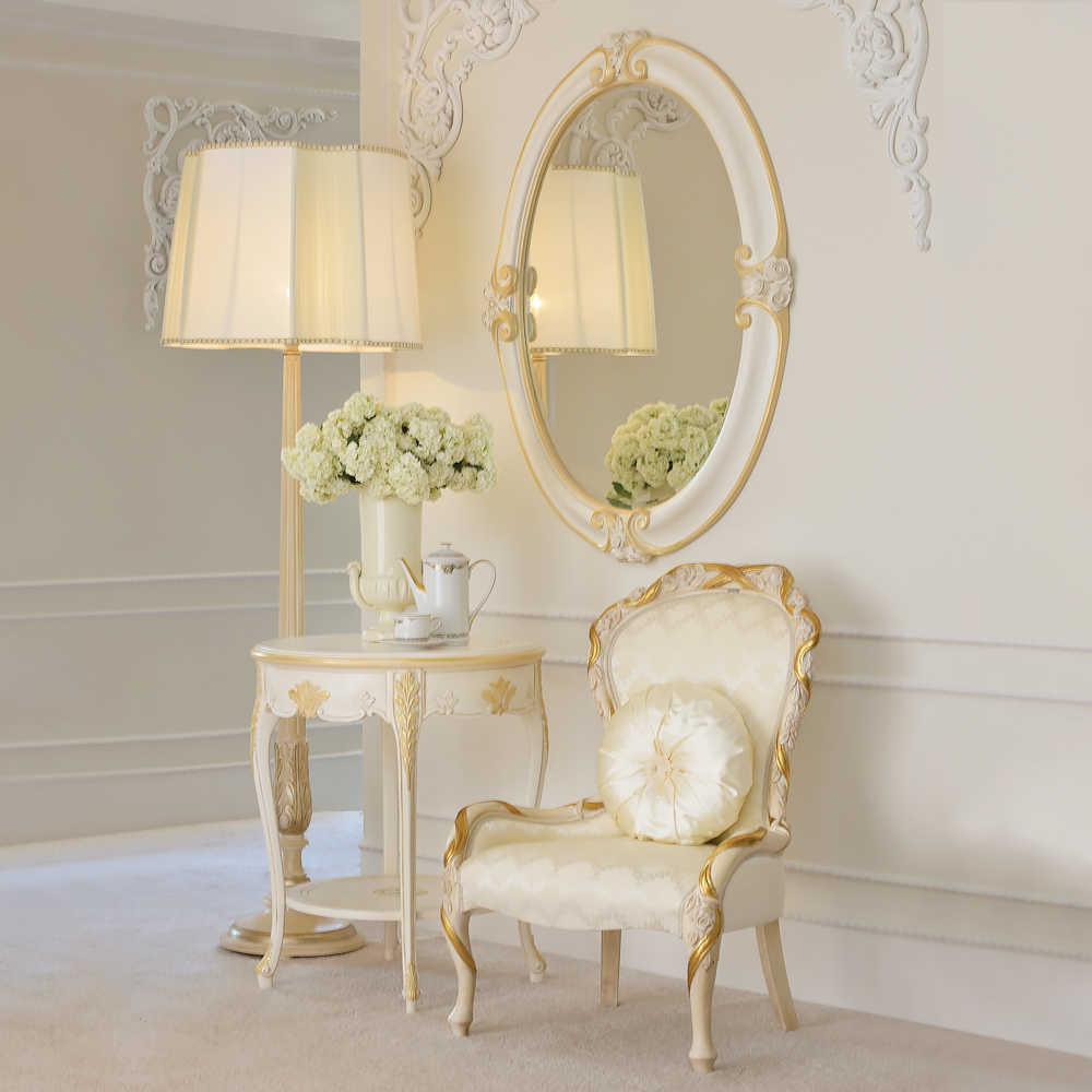 High End Italian Ivory And Gold Oval Mirror