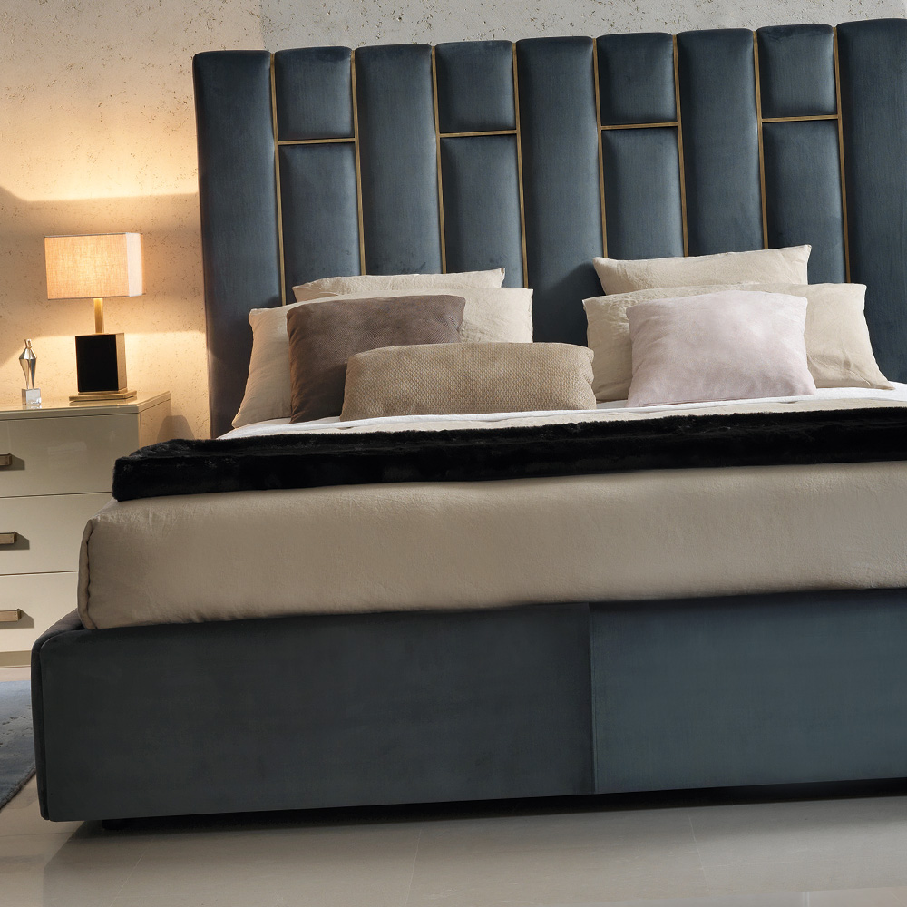 High End Italian Velvet Upholstered Designer Bed