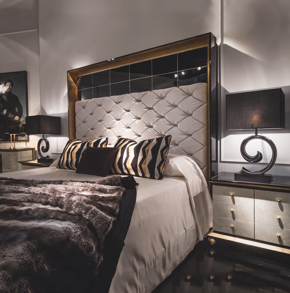 High End Luxury Lacquered Gold Leaf Bed