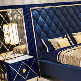 High End Modern Blue Velvet Ottoman Storage Bed