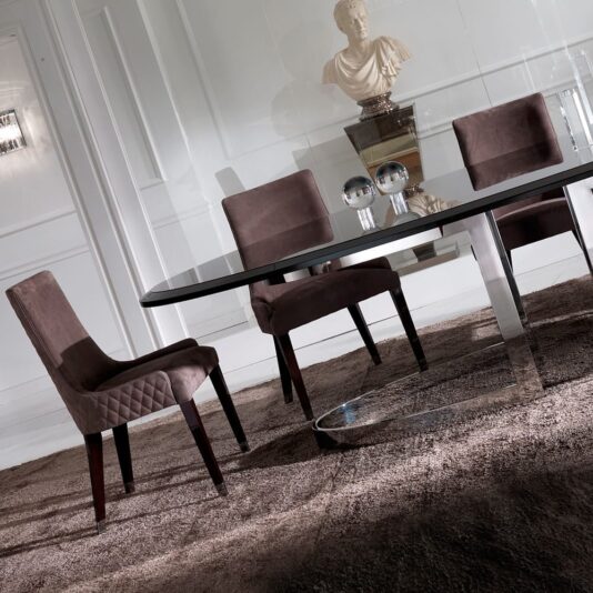 High End Modern Oval Dining Set Quilted Nubuk Leather Italian Dining Chair