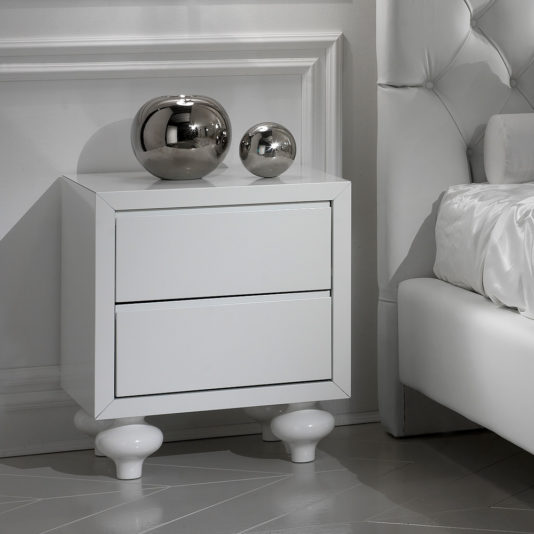 High End Modern White Lacquered Bedside Cabinet