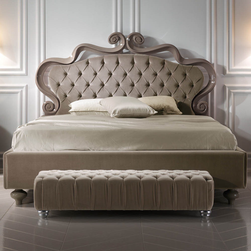 Italian Contemporary Designer Lacquered Velvet Bed