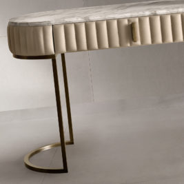 Italian Designer Leather Upholstered Modern Console Table