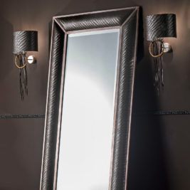 Italian Floor-standing Woven Leather Mirror